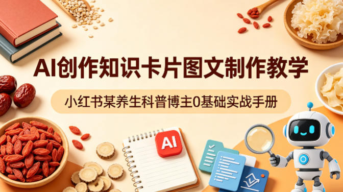 AI创作知识卡片图文制作教学，小红书某养生科普博主0基础实战手册——生财有道创业项目网