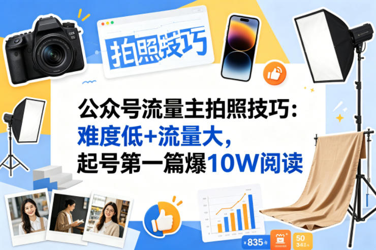 图片[1]-公众号流量主之拍照技巧赛道，难度低+流量大，起号第一篇就爆了10w阅读——生财有道创业项目网-生财有道