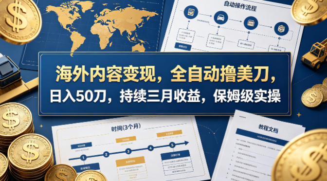海外内容变现，全自动撸美刀，日入50刀，持续三月收益，保姆级实操【揭秘】——生财有道创业项目网