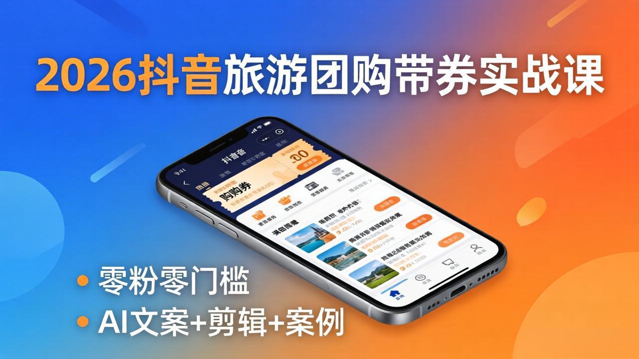 图片[1]-（18175期）2026抖音旅游团购带券实战课：零粉零门槛，AI文案+剪辑+案例，躺着赚门票佣金_生财有道创业项目网-生财有道