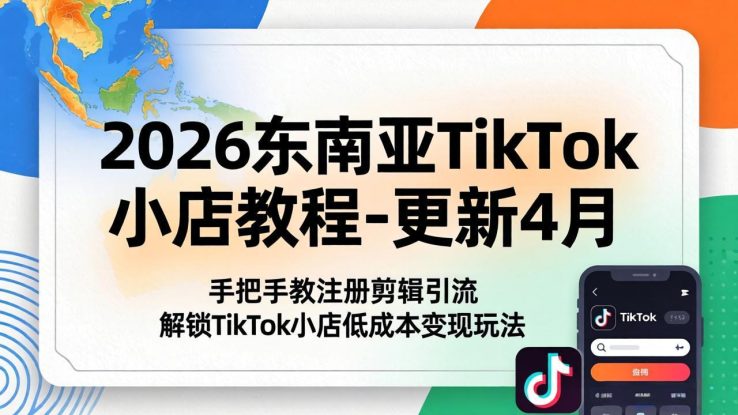（18180期）2026东南亚TikTok小店教程-更新4月，手把手教注册剪辑引流，解锁TikTok小店低成本变现玩法_生财有道创业项目网