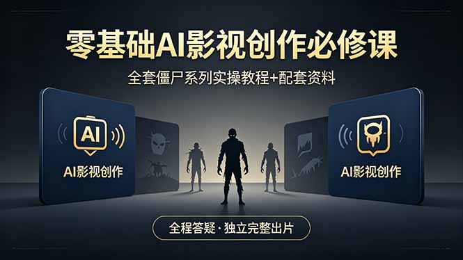 （18185期）零基础AI影视创作必修课，全套僵尸系列实操教程加配套资料，全程答疑带你独立完整出片_生财有道创业项目网