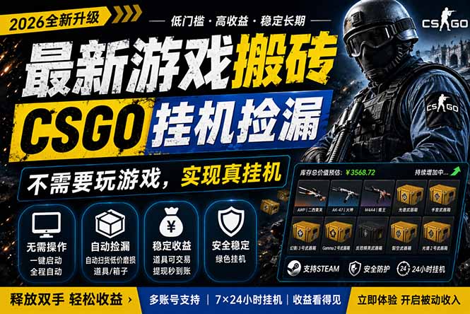 图片[1]-（18182期）最新游戏搬砖，CSGO纯挂机，不需要玩游戏，实现真挂机，月入1W+，五一小高峰上车可吃肉，…_生财有道创业项目网-生财有道
