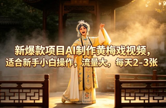 新爆款项目AI制作黄梅戏视频，适合新手小白操作，流量大，每天2-3张——生财有道创业项目网