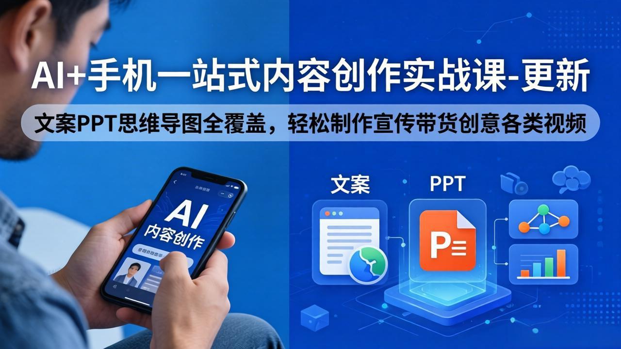 图片[1]-（18204期）AI+手机一站式内容创作实战课-更新，文案PPT思维导图全覆盖，轻松制作宣传带货创意各类视频_生财有道创业项目网-生财有道