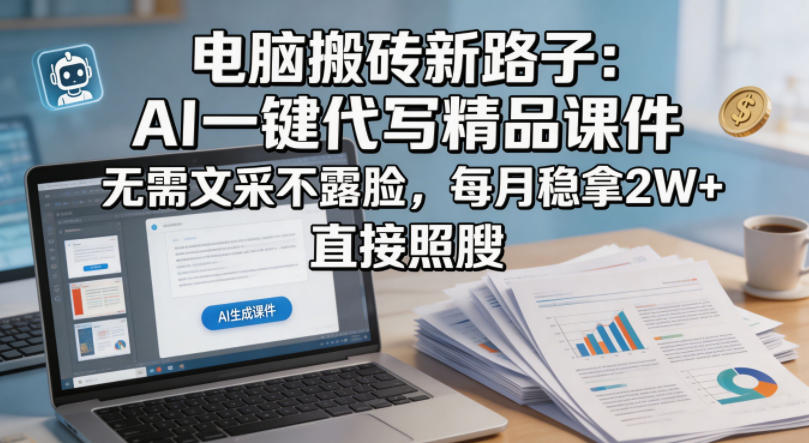 图片[1]-电脑搬砖新路子：AI一键代写精品课件，无需文采不露脸，每月稳拿2W+，直接照搬——生财有道创业项目网-生财有道