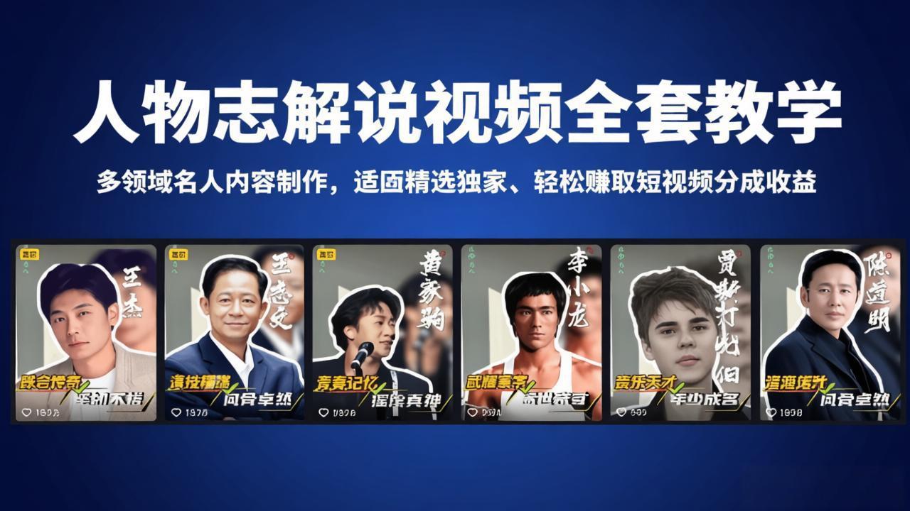 图片[1]-（18205期）人物志解说视频全套教学，多领域名人内容制作，适配精选独家，轻松赚取短视频分成收益_生财有道创业项目网-生财有道