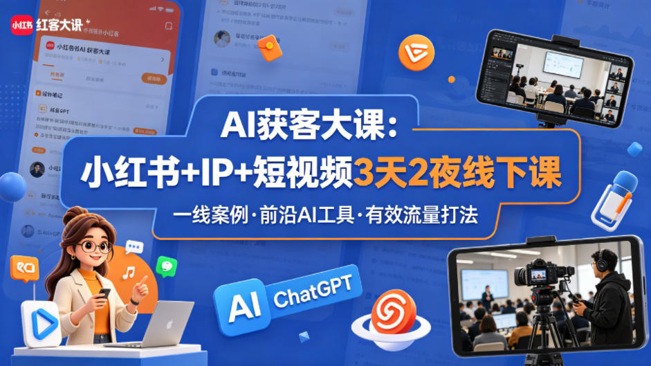 图片[1]-AI获客大课小红书+IP+短视频3天2夜线下课，用最真实的一线案例，最前沿的AI工具，最有效的流量打法——生财有道创业项目网-生财有道