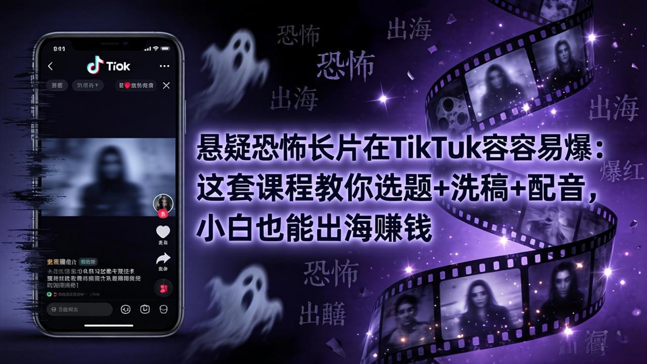 图片[1]-（18220期）悬疑恐怖长片在TikTok最容易爆：这套课程教你选题+洗稿+配音，小白也能出海赚钱_生财有道创业项目网-生财有道