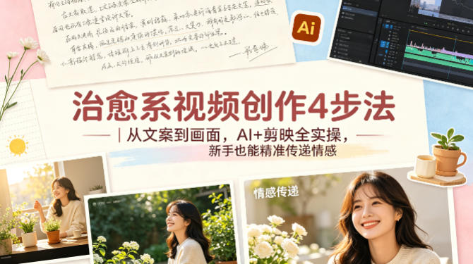 治愈系视频创作4步法｜从文案到画面，AI+剪映全实操，新手也能精准传递情感——生财有道创业项目网
