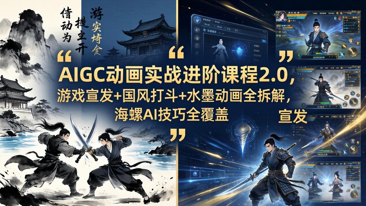 图片[1]-（18235期）AIGC动画实战进阶课程2.0，游戏宣发+国风打斗+水墨动画全拆解，海螺AI技巧全覆盖_生财有道创业项目网-生财有道