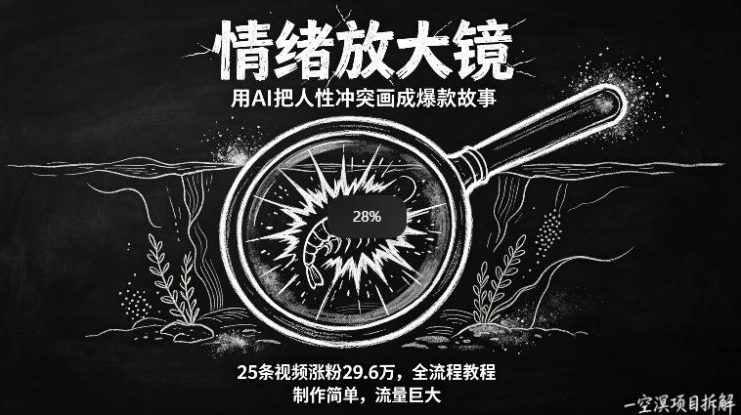 AI制作“情绪放大镜“视频，25条视频涨粉29.6W粉，流量巨大，制作简单，全流程教程——生财有道创业项目网