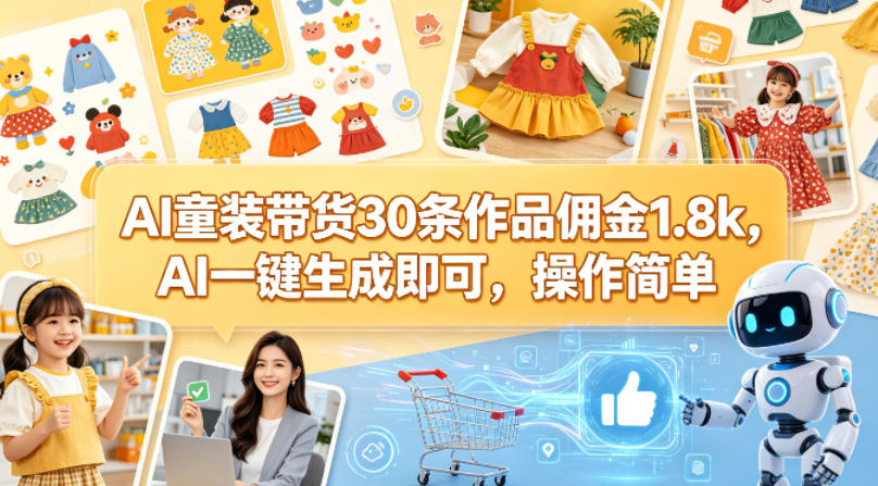 图片[1]-AI童装带货30条作品佣金1.8k，AI一键生成即可，操作简单——生财有道创业项目网-生财有道