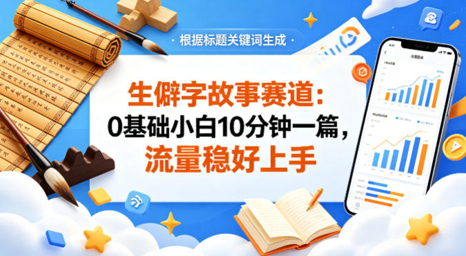 公众号流量主——生僻字故事赛道，流量稳，好上手，0基础小白也能10分钟一篇——生财有道创业项目网