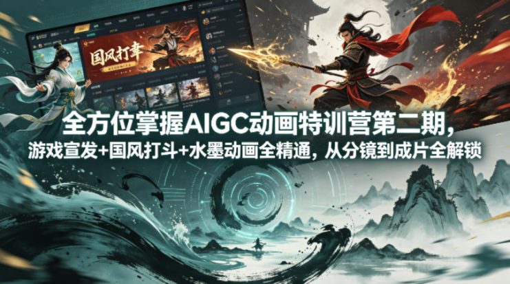 全方位掌握AIGC动画特训营第二期，游戏宣发+国风打斗+水墨动画全精通，从分镜到成片全解锁——生财有道创业项目网