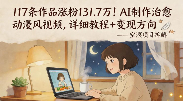 117条作品涨粉131.7W！AI制作治愈动漫风视频，详细教程+变现方向——生财有道创业项目网