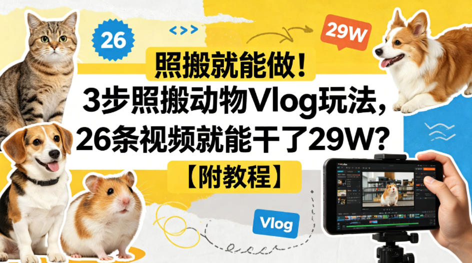 图片[1]-照搬就能做！3步照搬动物Vlog玩法，26条视频就能干了29W？【附教程】【赠coze一键生成工作流】——生财有道创业项目网-生财有道