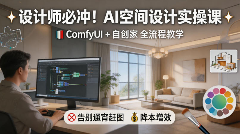 图片[1]-设计师必冲！AI空间设计实操课，ComfyUI+自创家全教学，告别通宵赶图，降本增效——生财有道创业项目网-生财有道