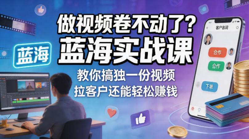 图片[1]-做视频卷不动了？蓝海实战课教你搞独一份视频，拉客户还能轻松賺钱！【原创双语字幕】——生财有道创业项目网-生财有道