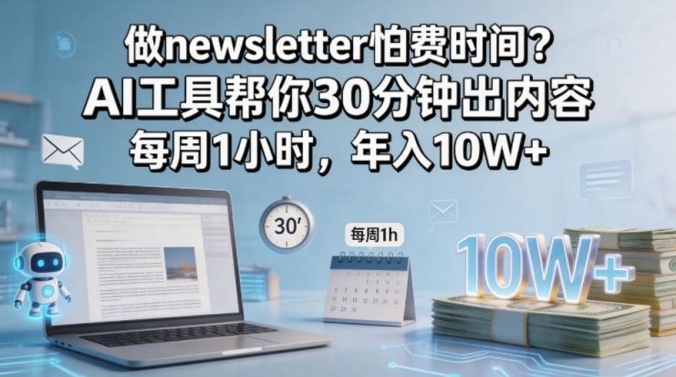 做newsletter怕费时间？AI工具帮你30分钟出内容，每周1小时，年入10W+！【原创双语字幕】——生财有道创业项目网