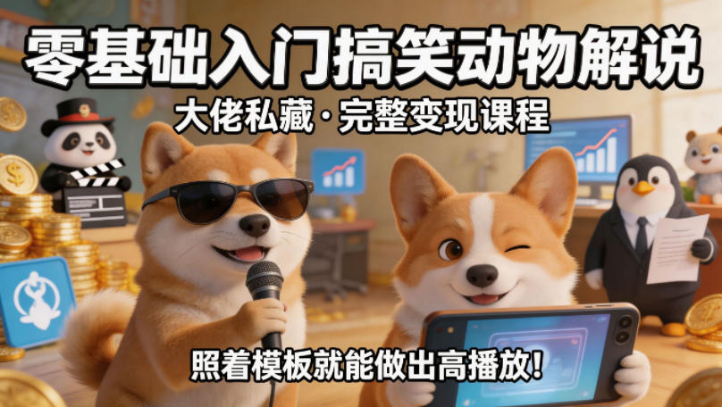 图片[1]-零基础入门搞笑动物解说，大佬私藏完整变现课程，照着模板就能做出高播放——生财有道创业项目网-生财有道