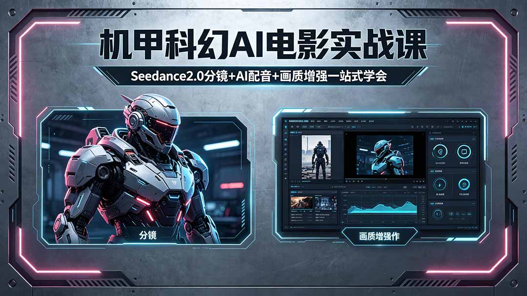 图片[1]-（18303期）机甲科幻 AI 电影实战课，Seedance2.0 分镜 + AI 配音 + 画质增强一站式学会_生财有道创业项目网-生财有道