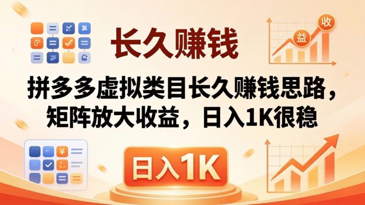 （18310期）亲测有效！拼多多虚拟类目长久赚钱思路，矩阵放大收益，日入 1K 很稳_生财有道创业项目网