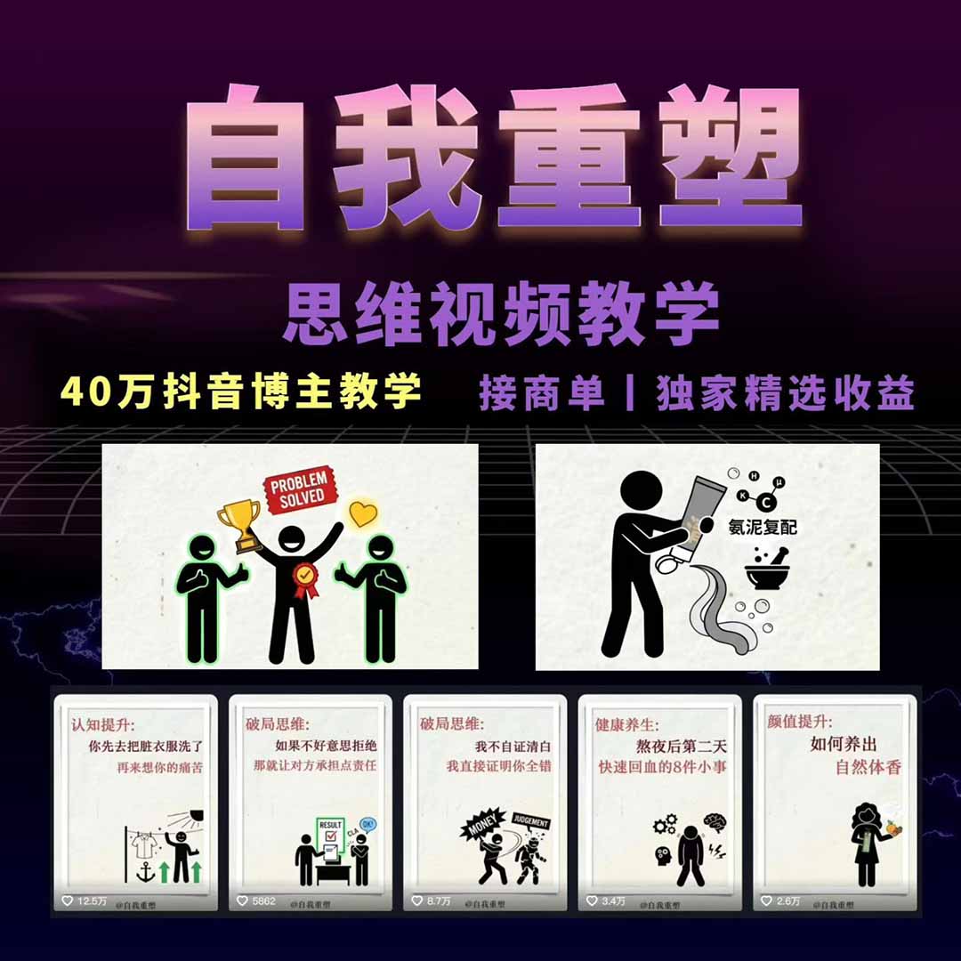 图片[2]-（18403期）40w博主自我重塑AI思维动画教程，视频剪辑+抠图+音频+封面制作，接商单+独家精选收益_生财有道创业项目网-生财有道