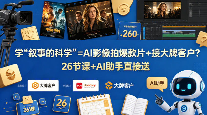图片[1]-学《叙事的科学》=AI影像拍爆款片+接大牌客户？26节课+AI助手直接送【原创双语字幕】——生财有道创业项目网-生财有道