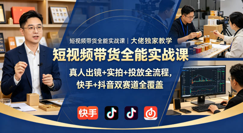 图片[1]-短视频带货全能实战课｜大佬独家教学，真人出镜+实拍+投放全流程，快手+抖音双赛道全覆盖——生财有道创业项目网-生财有道