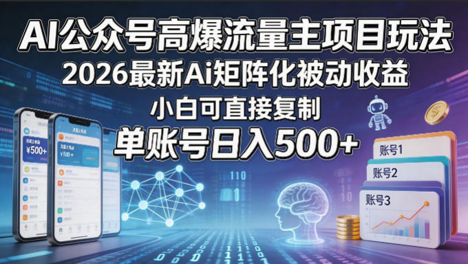 图片[1]-AI公众号高爆流量主项目玩法，2026最新Ai矩阵化被动收益，小白可直接复制，单账号日入500+——生财有道创业项目网-生财有道