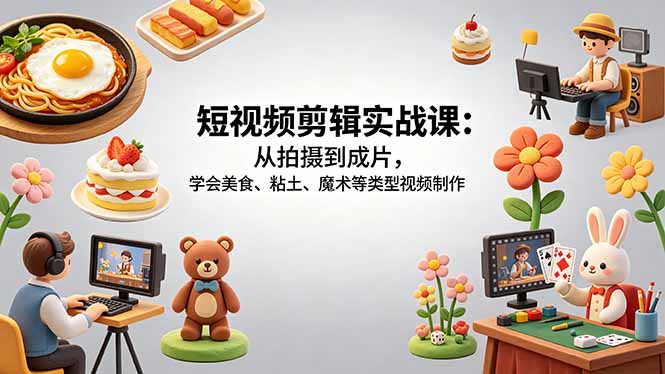 （18375期）短视频剪辑实战课：从拍摄到成片，学会美食、粘土、魔术等类型视频制作_生财有道创业项目网