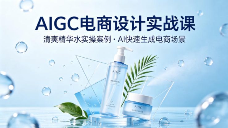AIGC电商设计实战课，以清爽精华水为实操案例，教你用AI快速生成电商场景——生财有道创业项目网