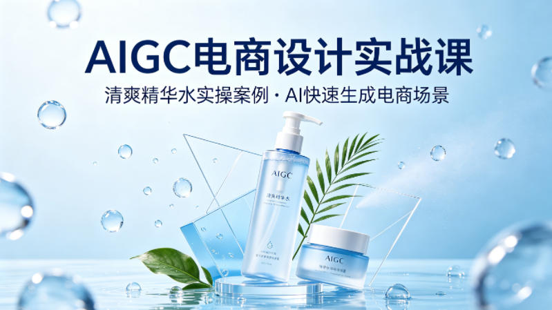 图片[1]-AIGC电商设计实战课，以清爽精华水为实操案例，教你用AI快速生成电商场景——生财有道创业项目网-生财有道
