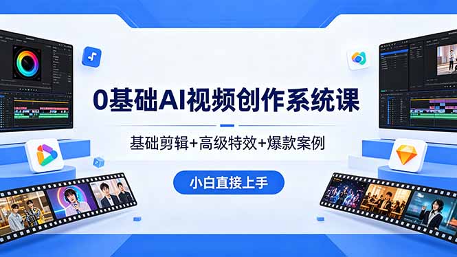 （18354期）0基础AI视频创作系统课，基础剪辑+高级特效+爆款案例，小白直接上手_生财有道创业项目网
