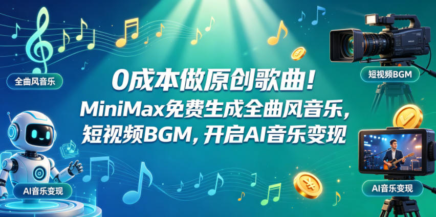 图片[1]-0成本做原创歌曲！MiniMax免费生成全曲风音乐，短视频BGM，开启AI音乐变现——生财有道创业项目网-生财有道