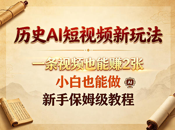 图片[1]-历史AI短视频新玩法，一条视频也能賺2张，小白也能做，新手保姆级教程——生财有道创业项目网-生财有道