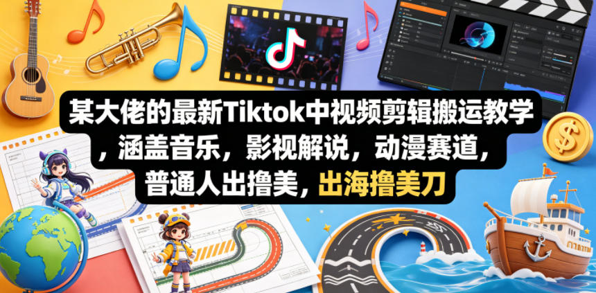 图片[1]-某大佬的最新Tiktok中视频剪辑搬运教学，涵盖音乐，影视解说，动漫赛道，普通人出海撸美刀——生财有道创业项目网-生财有道