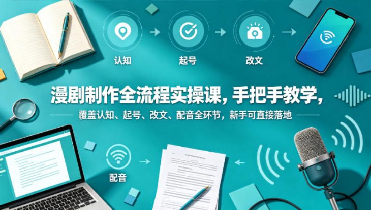 漫剧制作全流程实操课,手把手教学,覆盖认知、起号、改文、配音全环节,新手可直接落地——生财有道创业项目网