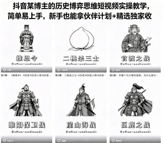 图片[1]-抖音某博主的历史博弈思维短视频实操教学，简单易上手，新手也能拿伙伴计划+精选独家收益——生财有道创业项目网-生财有道