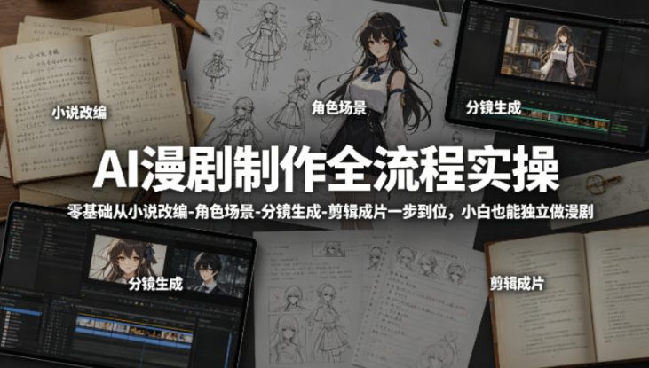 AI漫剧制作全流程实操，零基础从小说改编-角色场景-分镜生成-剪辑成片一步到位，小白也能独立做漫剧——生财有道创业项目网