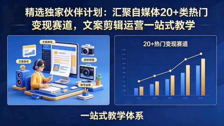 （18478期）精选独家伙伴计划：汇聚自媒体20+类热门变现赛道，文案剪辑运营一站式教学_生财有道创业项目网