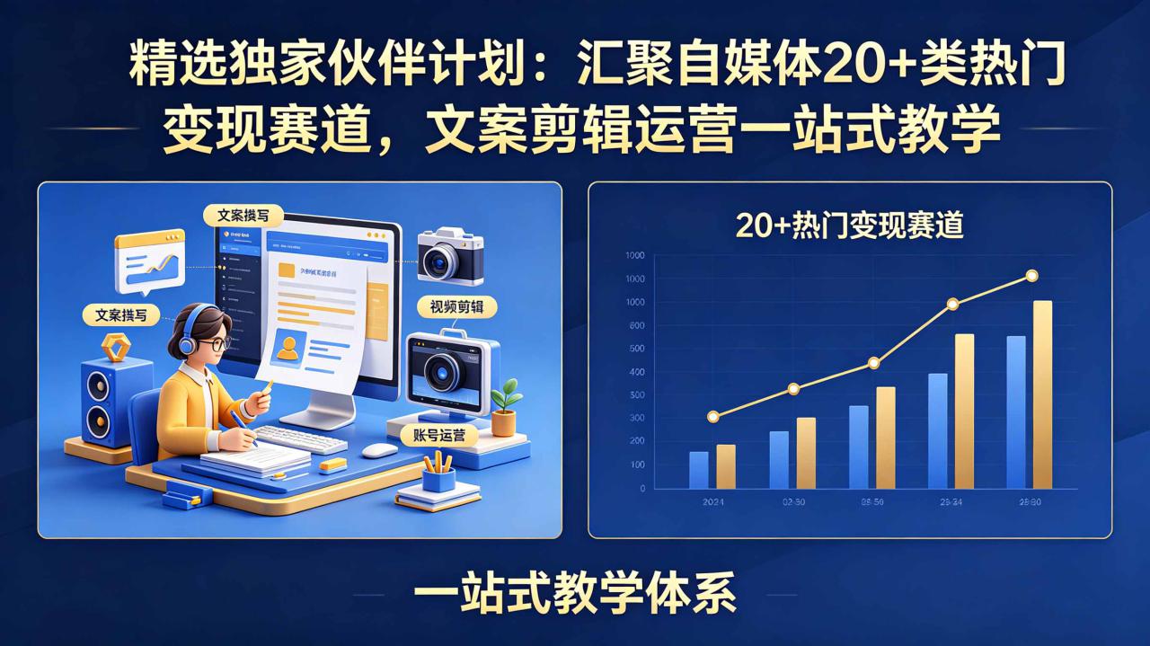 图片[1]-（18478期）精选独家伙伴计划：汇聚自媒体20+类热门变现赛道，文案剪辑运营一站式教学_生财有道创业项目网-生财有道