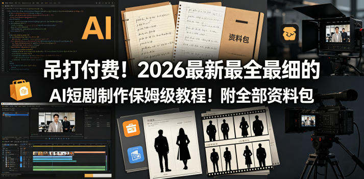 吊打付费！2026最新最全最细的AI短剧制作保姆级教程！附全部资料包——生财有道创业项目网