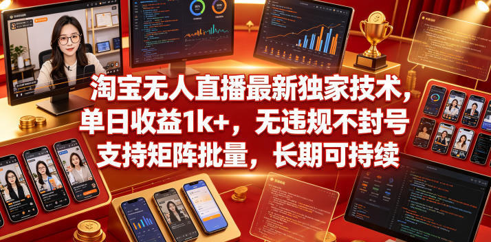 淘宝无人直播最新独家技术，单日收益1k+，无违规不封号，支持矩阵批量，长期可持续【揭秘】——生财有道创业项目网