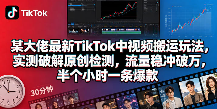 某大佬最新TikTok中视频搬运玩法，实测破解原创检测，流量稳冲破万，半个小时一条爆款——生财有道创业项目网