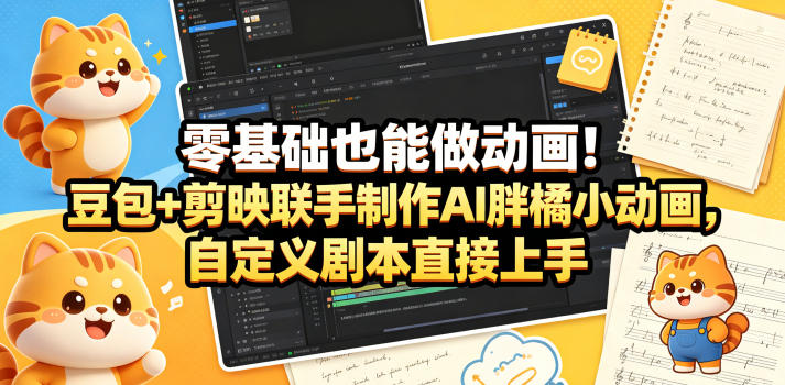 零基础也能做动画！豆包+剪映联手制作AI胖橘小动画，自定义剧本直接上手——生财有道创业项目网
