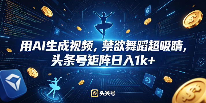 用AI生成视频，禁欲舞蹈超吸睛，头条号矩阵日入1k+——生财有道创业项目网