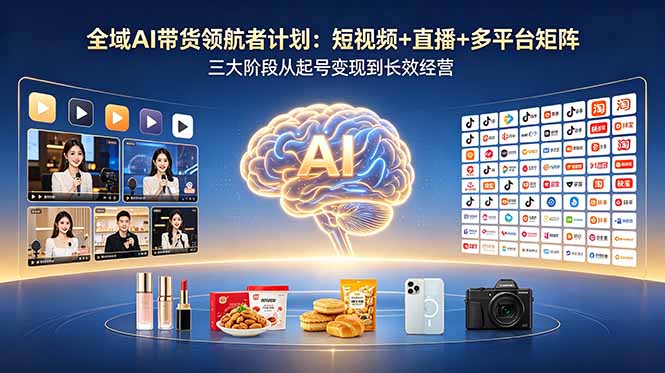（18593期）全域AI带货领航者计划：短视频+直播+多平台矩阵，三大阶段从起号变现到长效经营_生财有道创业项目网