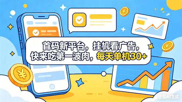 首码新平台，挂G自动看广告，快来吃第一波肉，每天单机30+，可矩阵放大【揭秘】——生财有道创业项目网